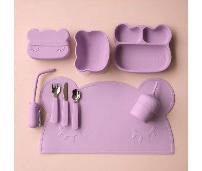 Plate with Suction Bear Lilac
