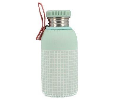 Steel Bottle with Stripes Sage Sleeve Personalised 500ml