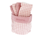 Cesta Personalizzabile + 4 Salviettine Vichy Rosa