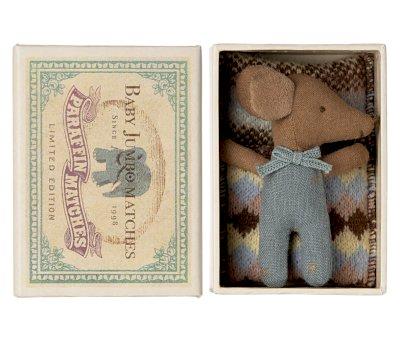 Sleeping/Awake Baby Mouse in Blue Matchbox