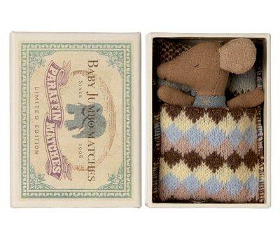 Sleeping/Awake Baby Mouse in Blue Matchbox