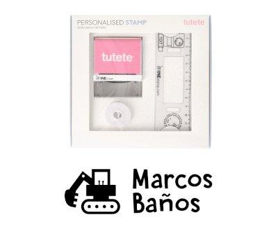 Tampon Personnalis Pelleteuse + Ruban Blanc pour Vtements Foncs