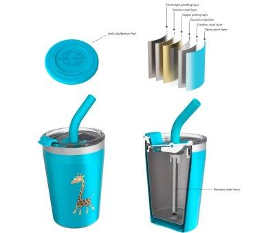 Hermetic Thermo Cup with Straw TEMP Tumbler Giraffe Turquoise