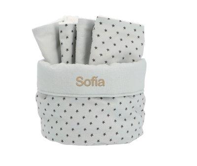 Basket with Personalized Mini Star Grey Dribble Bib