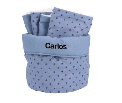 Basket with Mini Star Blue Personalizable Teether Bibs