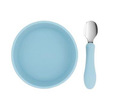Bol Silicona + Cuchara Acero Sky Blue