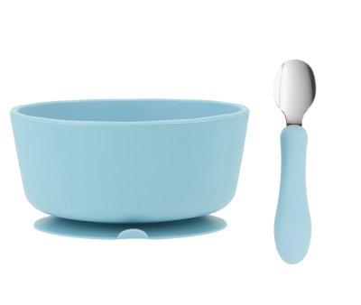 Bol Silicona + Cuchara Acero Sky Blue