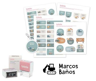 Tampon Personnalis Pelleteuse + Combin Autocollants et tiquettes Thermocollantes Trucks