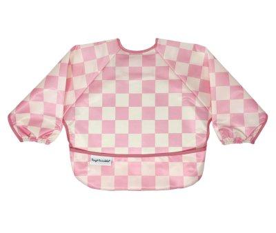 Bib with Sleeves Waterproof Checkers Pink