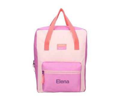 Mochila Escolar Milky Kiss Bright Vibes Fucsia Personalizable