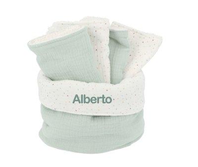Basket with Rainbow Dots Green Personalized Bib