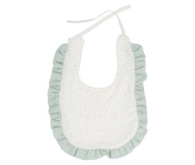 Cotton Bib with Rainbow Dots Ruffle in Green Personalised
