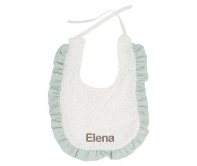 Cotton Bib with Rainbow Dots Ruffle in Green Personalised
