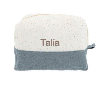 Grande Trousse de Toilette Rainbow Dots Bleu Personnalisable