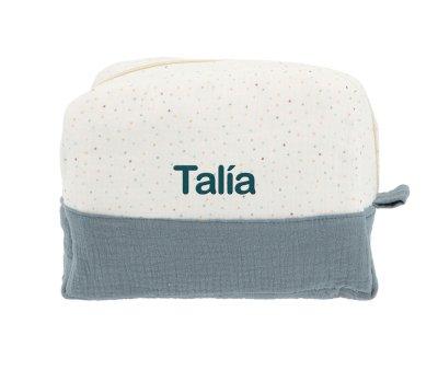 Grande Trousse de Toilette Rainbow Dots Bleu Personnalisable