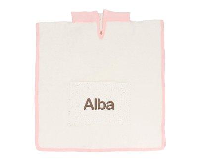 Poncho Rainbow Dots Rose Personnalisable