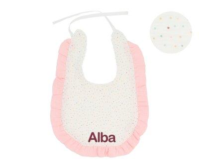 Rainbow Dots Ruffle Cotton Bib Pink Personalised