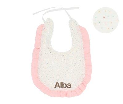 Rainbow Dots Ruffle Cotton Bib Pink Personalised