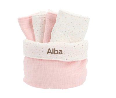 Basket with Personalizable Rainbow Dots Pink Dribble Bibs