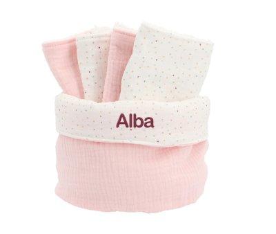 Basket with Personalizable Rainbow Dots Pink Dribble Bibs