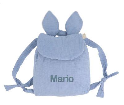 Petit Sac  dos en Mousseline Lapin Bleu Personnalisable