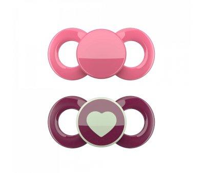 2 Anatomical Pacifiers Day & Night Pink Garnet Heart