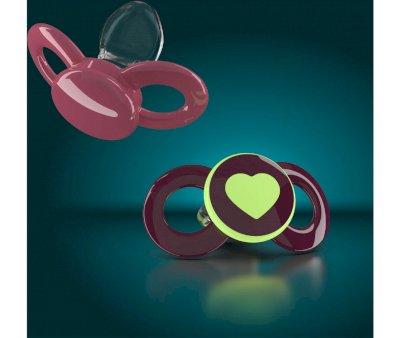2 Anatomical Pacifiers Day & Night Pink Garnet Heart