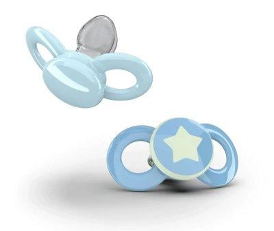 2 Anatomical Pacifiers Day & Night Blue and Blue with Star