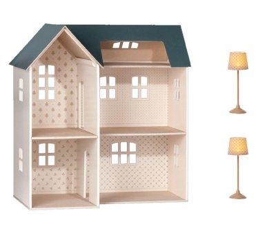 Casa en Miniatura Maileg + 2 Lmparas de Pie Mini Dark Powder
