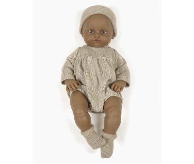 Les Bambinis Doll Augustine Dressed in Romper and Beige Chevron Headband
