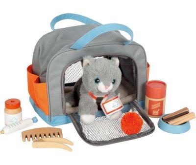 Gatto Peluche con Trasportino e Set per la Cura