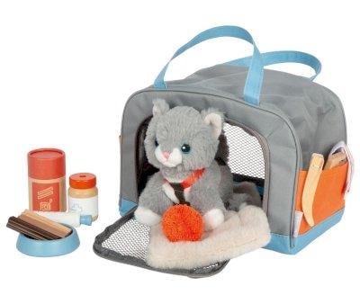 Gatto Peluche con Trasportino e Set per la Cura