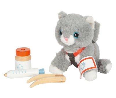 Gatto Peluche con Trasportino e Set per la Cura
