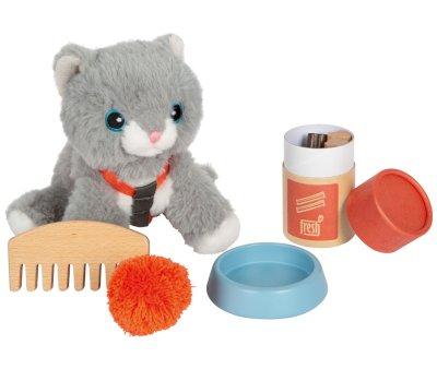 Gatto Peluche con Trasportino e Set per la Cura