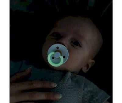 2 BIBS Colour Night Pacifiers Round Petrol Glow/Deep Space Glow