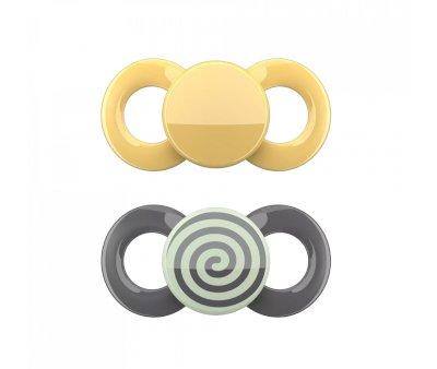 2 Anatomical Pacifiers Day & Night Yellow and Spiral