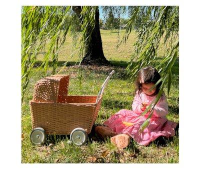 Doll Stroller Rattan Seashell Pink