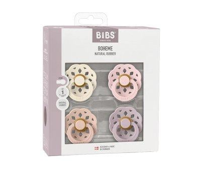 4 Pacifiers BIBS Boheme Ivory/Blush/Blossom/Dusky Lilac