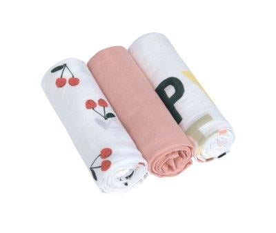 Pack 3 Muslin Cloths Happy Fruits Cherry 80 cm