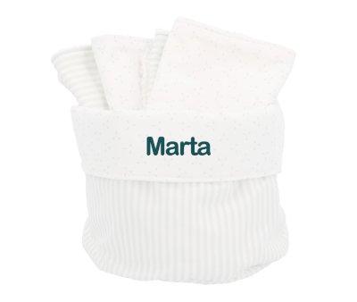 Basket with Personalized Green Dorset Bib