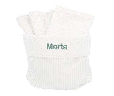 Basket with Personalized Green Dorset Bib