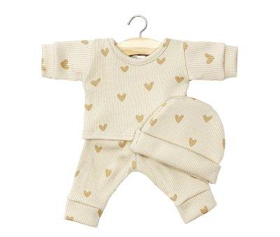 Pyjama Morgan et son Bonnet en Maille Ctele pour Poupes Minikane Gordis Petis Coeurs Beiges