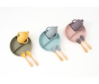 Conjunto Jantar  5 peas Silicone Azul