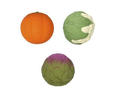 Ensemble de 3 Balles Sensorielles, Anneau de Dentition et Jouet de Bain Veggie Soup