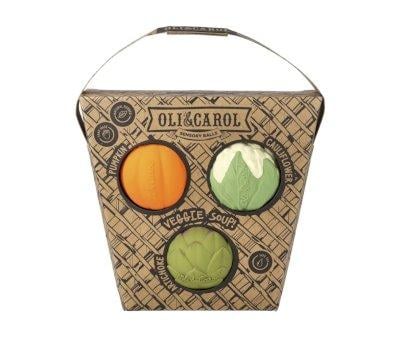 Ensemble de 3 Balles Sensorielles, Anneau de Dentition et Jouet de Bain Veggie Soup