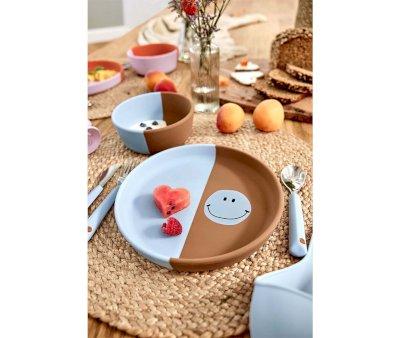 Posate Bimbi Manico Silicone Happy Smile Blue