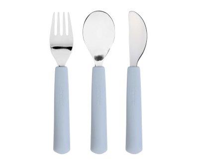 Posate Bimbi Manico Silicone Happy Smile Blue