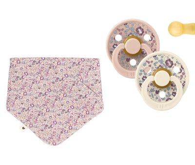 Pack de 2 Sucettes BIBS Colour Round + 1 Bavoir Bandana Liberty Eloise Dusty Blush Mix
