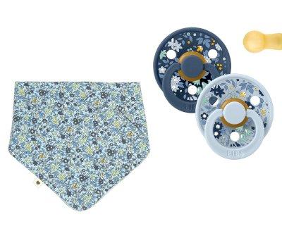 Pack 2 chupetas BIBS Round Colour + 1 seca babinhas  Liberty Chamomile Lawn Baby Blue