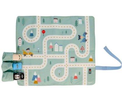 Juego Mantel con Circuito Menta + 3 Coches